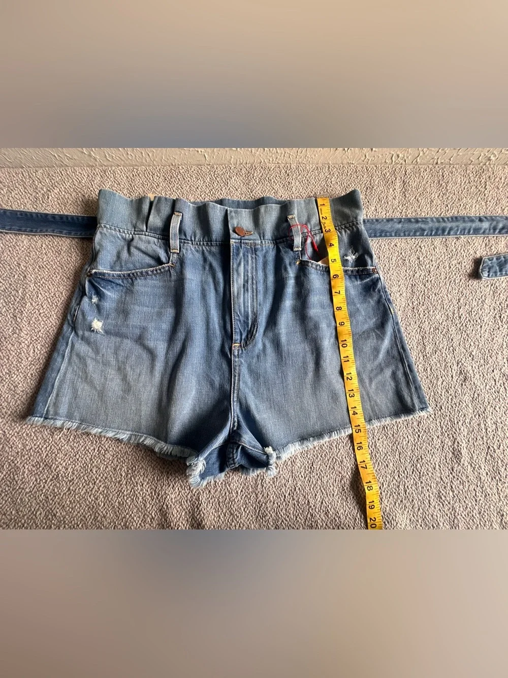 Alice + Olivia Paperbag Denim Shorts High Waist Belted Distressed Sz 32 NWT